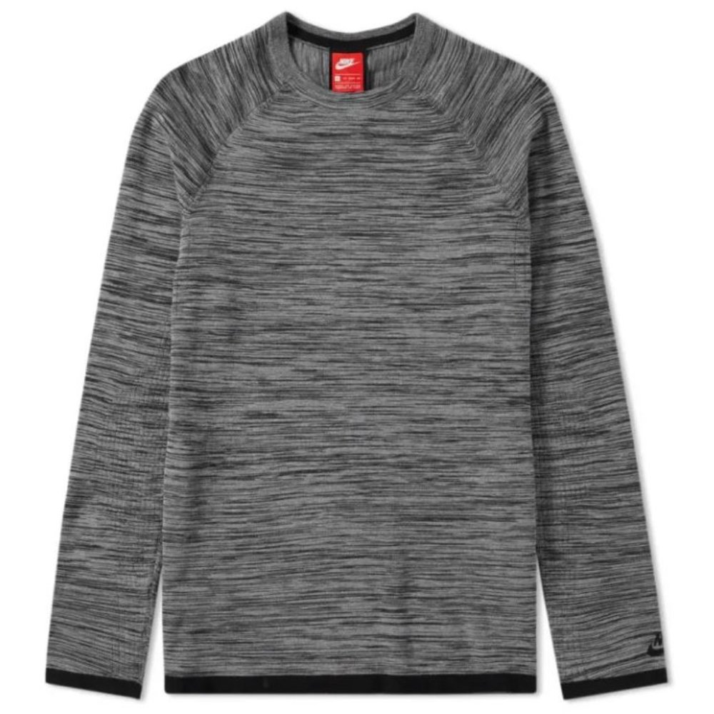 NIKE TECH KNIT CREW CARBON HEATHER & BLACK Size Large